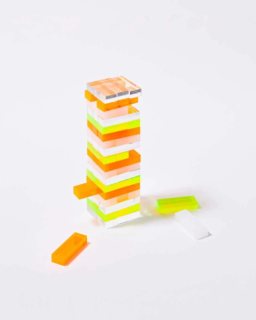 Sunnylife Living Mini Lucite Jumbling Tower - Neon 2 Sunnylife Living Mini Lucite Jumbling Tower - Neon
