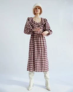 Tach Clothing Lulu Ruffled Collar Dress - Rust Tartan