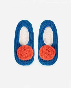 Verloop Accessories Ribbed Pom Slippers - Teal/Cobalt