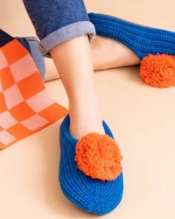 Verloop Accessories Ribbed Pom Slippers - Teal/Cobalt