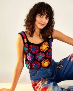 Farm Rio Crochet Flowers Top Clothing