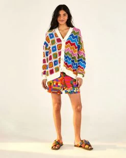 Farm Rio Mixed Textures Crochet Cardigan Clothing