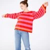 Ban.do Bell Sleeve Sweater - Hot Pink/Red Stripe