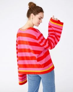 Ban.do Bell Sleeve Sweater - Hot Pink/Red Stripe