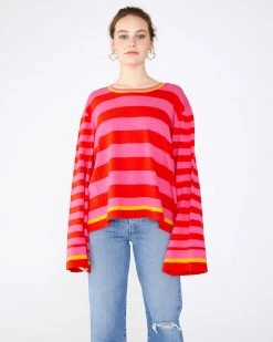 Ban.do Bell Sleeve Sweater - Hot Pink/Red Stripe