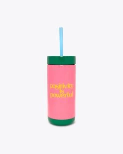 Ban.do Living Stainless Steel Tumbler With Straw - Positivity Is Powerful
