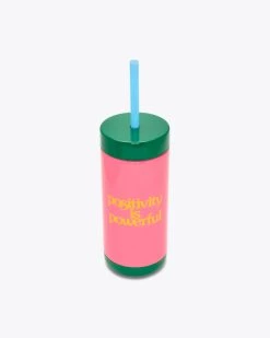 Ban.do Living Stainless Steel Tumbler With Straw - Positivity Is Powerful