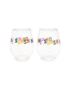 Ban.do Party On Wine Glass Set Of 2 - Drink Up The Sunshine Living