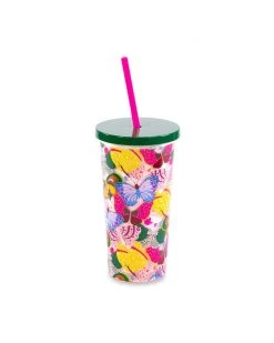 Ban.do Sip Sip Tumbler With Straw - Berry Butterfly White