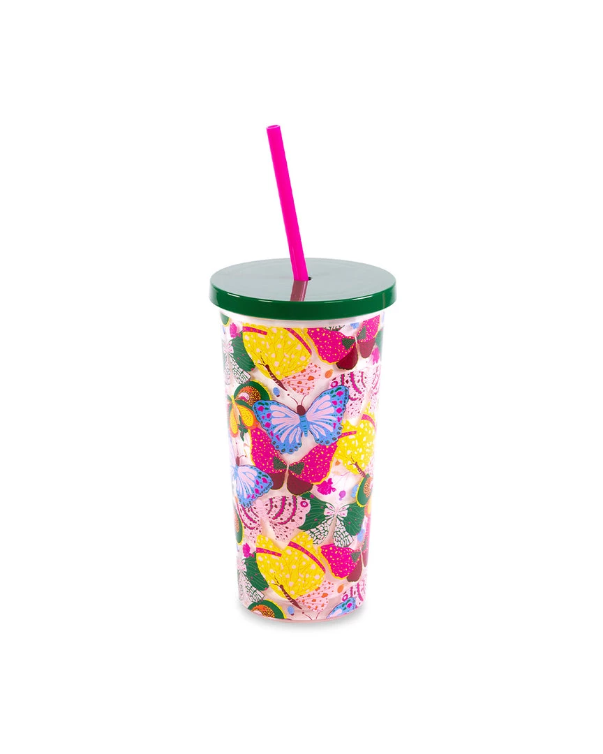 Ban.do Sip Sip Tumbler With Straw - Berry Butterfly White 2 Ban.do Sip Sip Tumbler With Straw - Berry Butterfly White