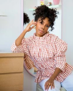 Ghospell Sunrise Check Ruched Top